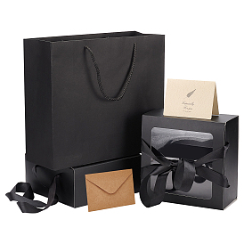 Kits de fabrication de boîtes de bricolage benecreat, y compris boîte en carton, sacs en papier, ensemble d'enveloppes kraft et de cartes de vœux à motif de feuilles