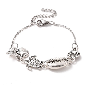 Shell & Starfish & Turtle Alloy Charm Bracelet for Women