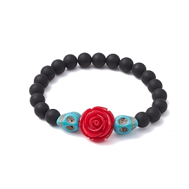 Resin and Synthetic Turquoise Bracelets, Black Agate Bracelets, Halloween Skull & Flower