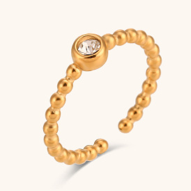 Minimalist Chic Stainless Steel 18K Gold Plated Open Ball CZ Ring