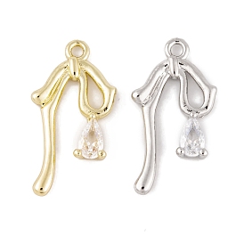 Brass Micro Pave Clear Cubic Zirconia Pendants, Long-Lasting Plated, Bowknot Charms