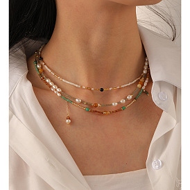 Colorful Beaded Necklace with Freshwater Pearls - Fashionable and Versatile