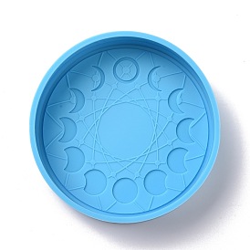 Moon Phase Pattern Flat Round Candle Food Grade Silicone Molds, for Scented Candle Making