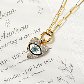 Devil's Eye Rhinestone Necklace with Heart Pendant - Fashionable and Unique!