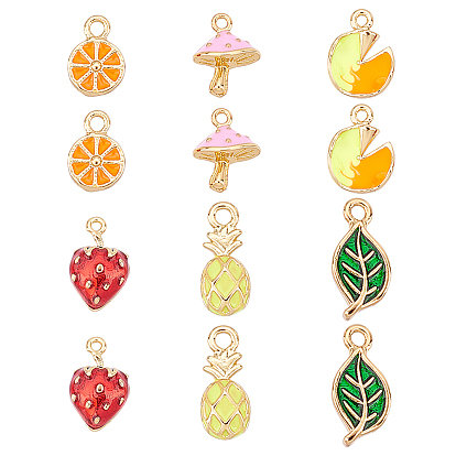 12Pcs 6 Style Brass Enamel Pendants, Long-Lasting Plated, Mix-shaped