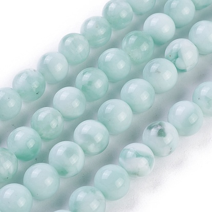 Natural Glass Beads Strands, Aqua Blue, Round