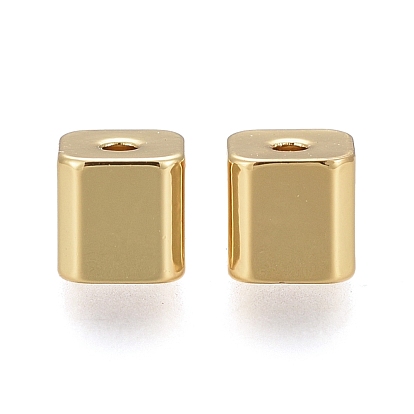 Brass Spacer Beads, Long-Lasting Plated, Cube