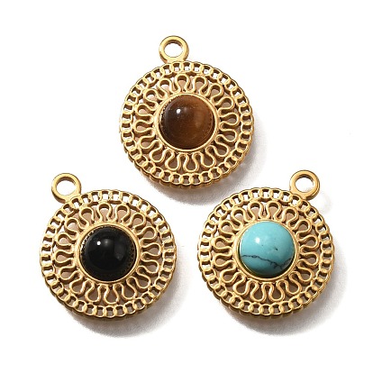 Драгоценный камень подвески, плоские круглые прелести, с 304 установками из нержавеющей стали, золотые