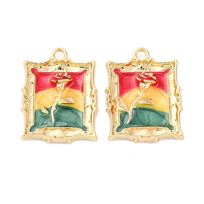 Подвески из эмали и сплава, без кадмия, без никеля и без свинца, стойки покрытие, прямоугольник с цветочной подвеской