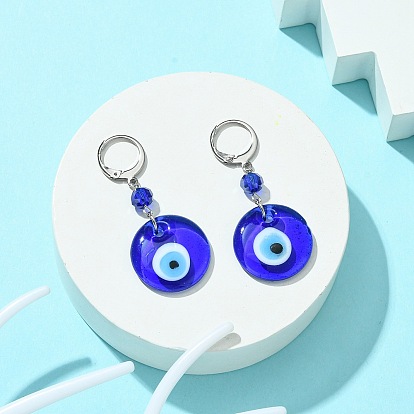 Evil Eye Glass Leverback Earrings, 304 Stainless Steel Dangle Earring for Women