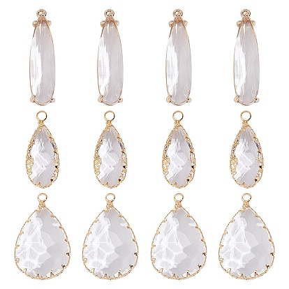 12шт 3 стили латунные стеклянные подвески, граненые, слеза, реальный 18 k позолоченный