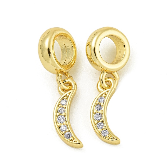 Стойка покрытие латунь паве прозрачный кубический цирконий луна европейские подвески шармы, Подвески с большими отверстиями, без свинца и без кадмия, долговечный