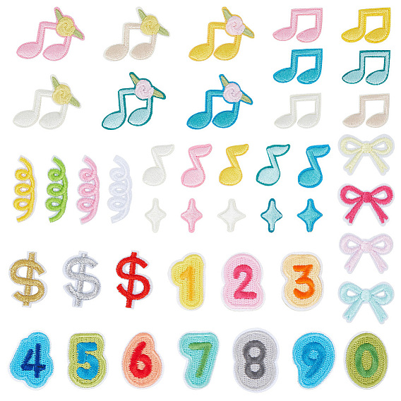 40Pcs Computerized Embroidery Polyester Iron on/Sew on Patches, Costume Accessories, Mixed Shapes