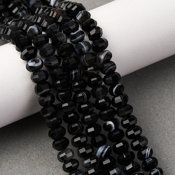 Натуральные полосатые агатовые бусы, окрашенная и подогревом, граненые, тыква