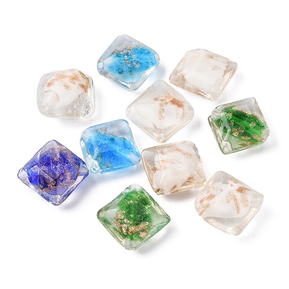 Бусины ручной работы бусины золотого песка, ромб, 19~21x21~24x10~12 мм, отверстие : 2 мм