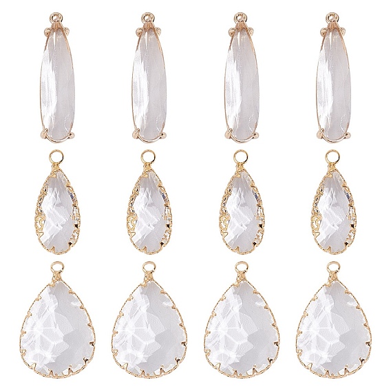 12шт 3 стили латунные стеклянные подвески, граненые, слеза, реальный 18 k позолоченный