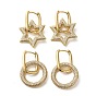 Golden Brass Micro Pave Cubic Zirconia Dangle Hoop Earrings