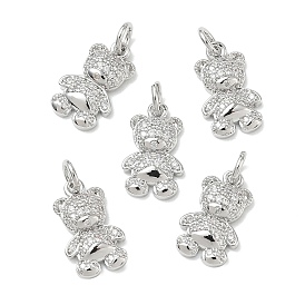 SHEGRACE Brass Micro Pave Clear Cubic Zirconia Pendants, Bear Charms, Cadmium Free & Nickel Free & Lead Free