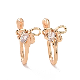 Clear Cubic Zirconia Bowknot Cuff Earrings, Brass Non-piercing Jewelry for Women
