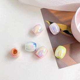 UV Plating Rainbow Iridescent Acrylic Beads, Large Hole Beads, Barrel