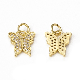 Brass Micro Pave Cubic Zirconia Charms, with Jump Ring, Butterfly Charm