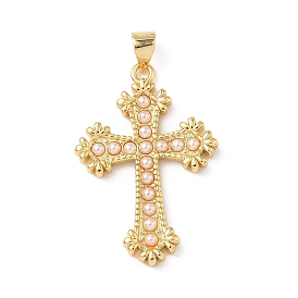 Латунные подвески, крестик, с абс пластмассовой имитационной жемчужиной, без кадмия и без свинца