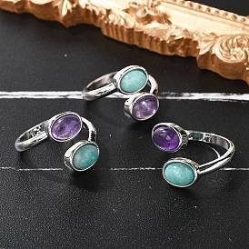 Bagues en améthyste naturelle et amazonite, ovale, avec des bijoux en laiton pour femmes, sans cadmium et sans plomb