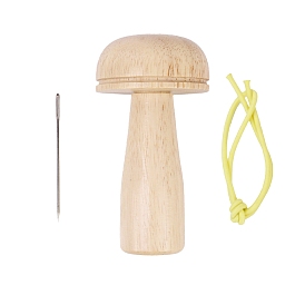 Wooden Darning Mushroom, Hole Repair Support Tools, Needle Storage, with Needle & Elastic String