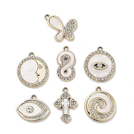 Alloy Pendants, with Shell and Rhinestone, Cadmium Free & Lead Free