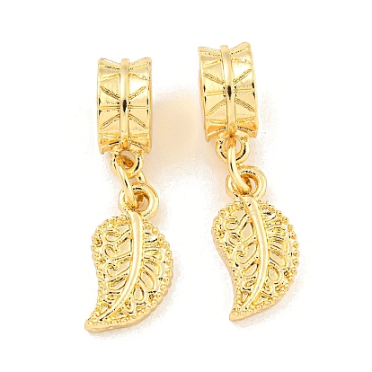 Rack Plating Alloy Leaf European Dangle Charms, Large Hole Pendants