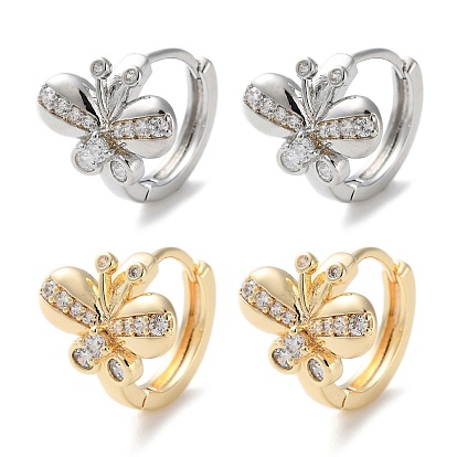 Латунные серьги-кольца из прозрачного кубического циркония, бабочка