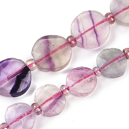 Природных красочные флюорита бисер нитей, граненые, плоско-круглые, с бисером