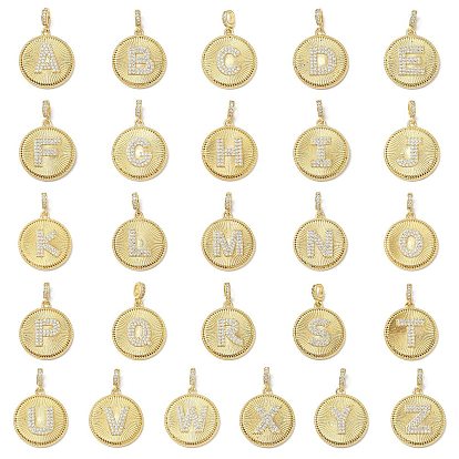 Латунные микропаве прозрачные подвески с фианитом, плоский круглый с подвесками в виде букв, без свинца и без кадмия, долговечный, стойки покрытие, реальный 18 k позолоченный