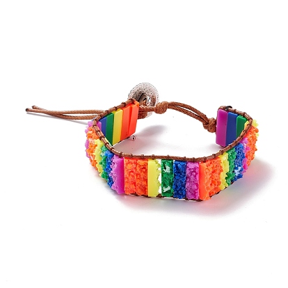 Armband mit rechteckigen Perlen aus synthetischem Regalit/kaiserlichem Jaspis/Meeressediment, Edelstein geflochtenes Rainbow Pride breites Armband für Frauen