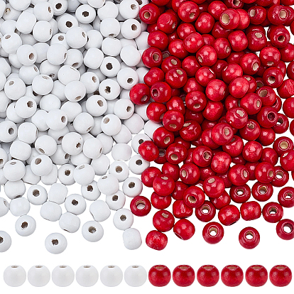 600Stück 2Farben gefärbte Naturholzperlen, Runde