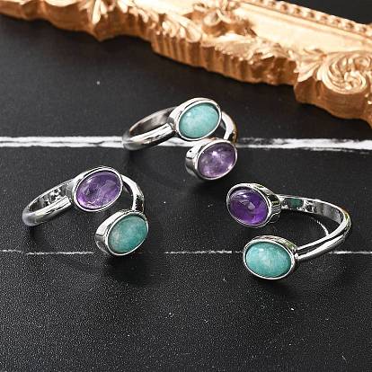 Bagues en améthyste naturelle et amazonite, ovale, avec des bijoux en laiton pour femmes, sans cadmium et sans plomb