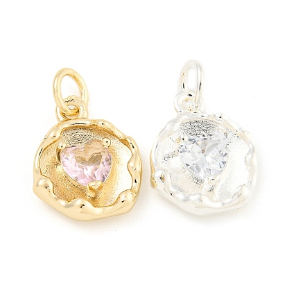 Покрытие стойки латунь микропаве прозрачные кубические циркониевые подвески, долговечный, без свинца и без кадмия, плоский круглый с сердечками, с целью перехода в кольце