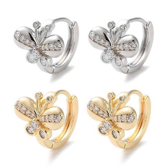 Латунные серьги-кольца из прозрачного кубического циркония, бабочка