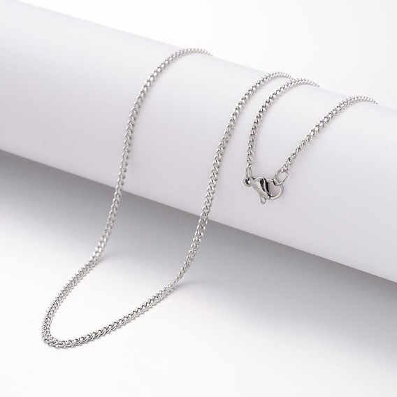 304 Stainless Steel Necklaces, Curb Chains, with Lobster Clasps