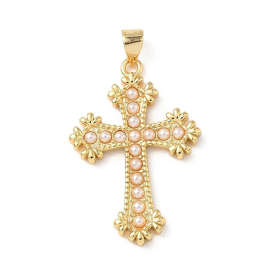 Латунные подвески, крестик, с абс пластмассовой имитационной жемчужиной, без кадмия и без свинца