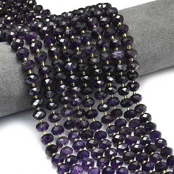 Природный аметист нитей бисера, граненые, рондель, с бисером