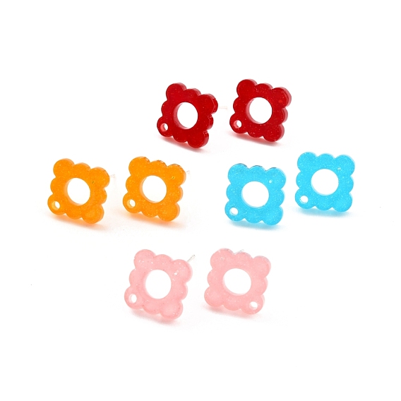 Акриловые серьги-гвоздики, цветок с золотой фольгой