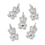 SHEGRACE Brass Micro Pave Clear Cubic Zirconia Pendants, Bear Charms, Cadmium Free & Nickel Free & Lead Free