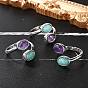 Natural Amethyst & Amazonite Finger Rings, Oval, with Brass Jewelry for Women, Cadmium Free & Lead Free