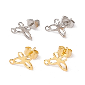 201 Stainless Steel Stud Earring Findings, with Ear Nuts and 304 Stainless Steel Pins, with Horizontal Loops, Butterfly