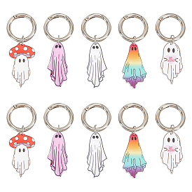 Halloween Ghost Printed Opaque Acrylic Shoe Charms, with Alloy Spring Gate Rings