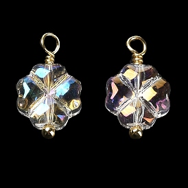 Glass Charms, with Rack Plating Brass Findings, Real 18K Gold Plated, Clover Charm