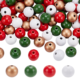120 шт 4 цвета деревянных бусин, круглые, рождественские темы