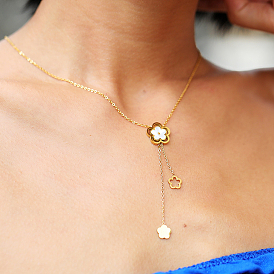 Ожерелья из нержавеющей стали с подвеской в виде ракушки и цветка-кисточки для женщин, белые