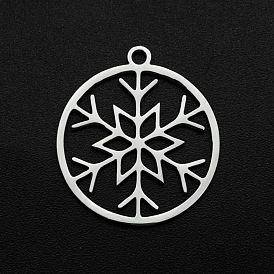 Christmas 201 Stainless Steel Pendants, Laser Cut, Ring with Snowflake
